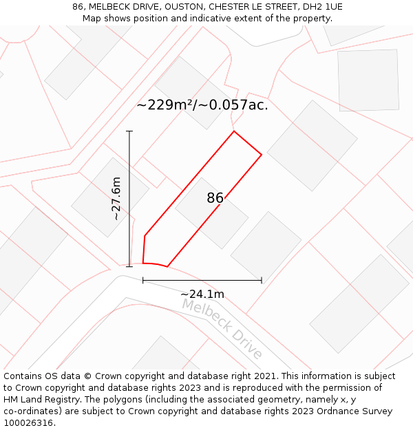 86, MELBECK DRIVE, OUSTON, CHESTER LE STREET, DH2 1UE: Plot and title map