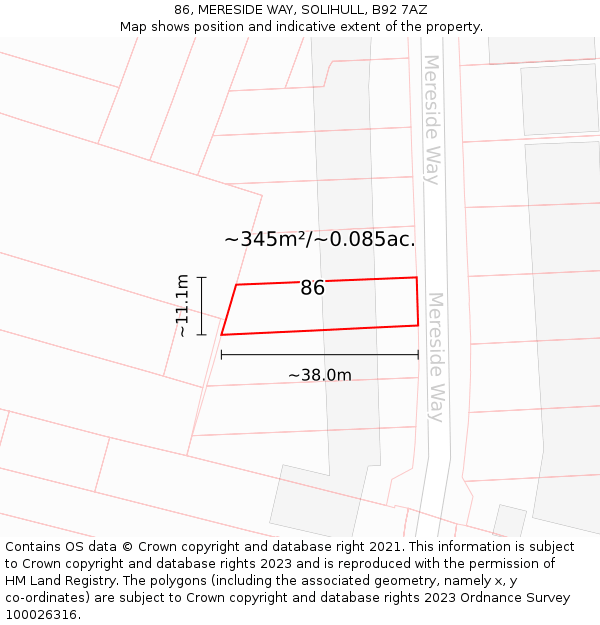 86, MERESIDE WAY, SOLIHULL, B92 7AZ: Plot and title map