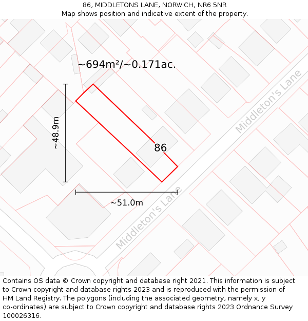 86, MIDDLETONS LANE, NORWICH, NR6 5NR: Plot and title map