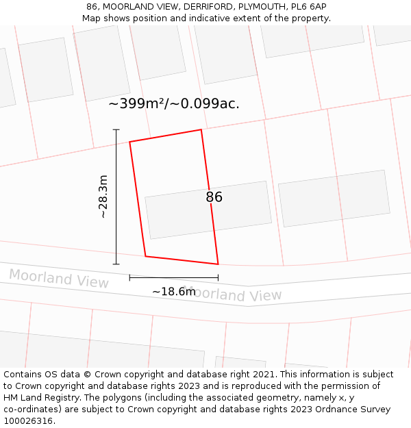 86, MOORLAND VIEW, DERRIFORD, PLYMOUTH, PL6 6AP: Plot and title map