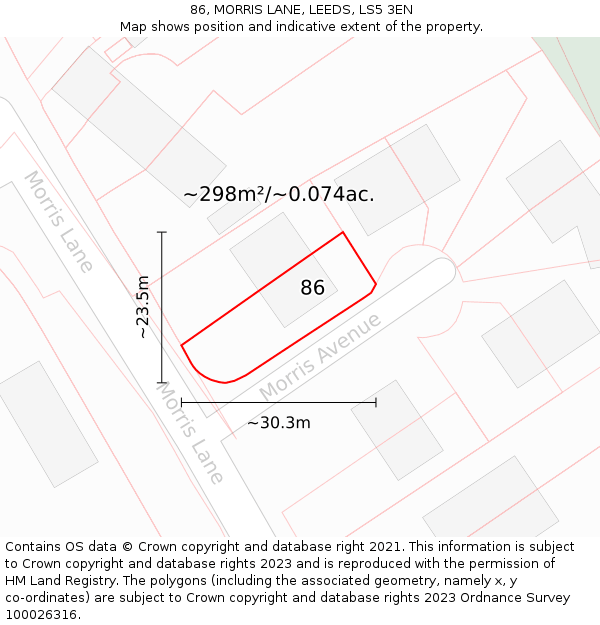 86, MORRIS LANE, LEEDS, LS5 3EN: Plot and title map
