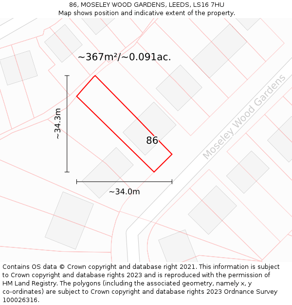 86, MOSELEY WOOD GARDENS, LEEDS, LS16 7HU: Plot and title map
