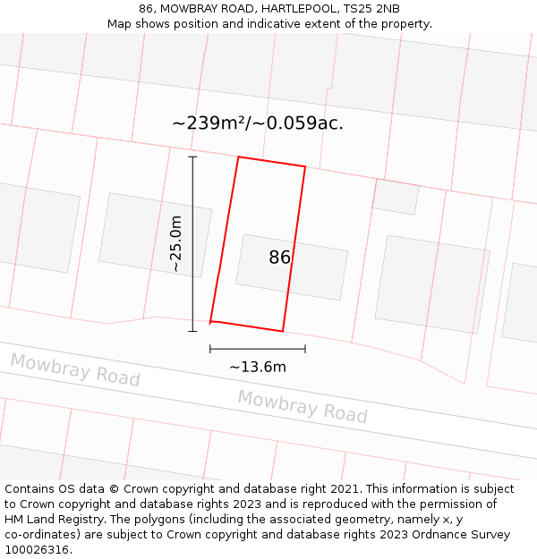 86, MOWBRAY ROAD, HARTLEPOOL, TS25 2NB: Plot and title map