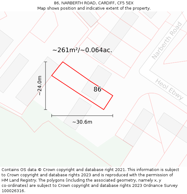 86, NARBERTH ROAD, CARDIFF, CF5 5EX: Plot and title map