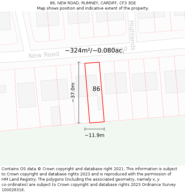 86, NEW ROAD, RUMNEY, CARDIFF, CF3 3DE: Plot and title map