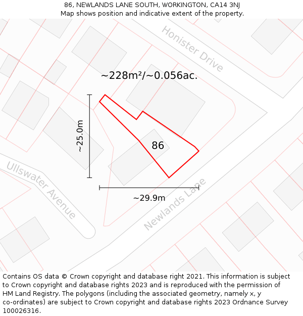 86, NEWLANDS LANE SOUTH, WORKINGTON, CA14 3NJ: Plot and title map