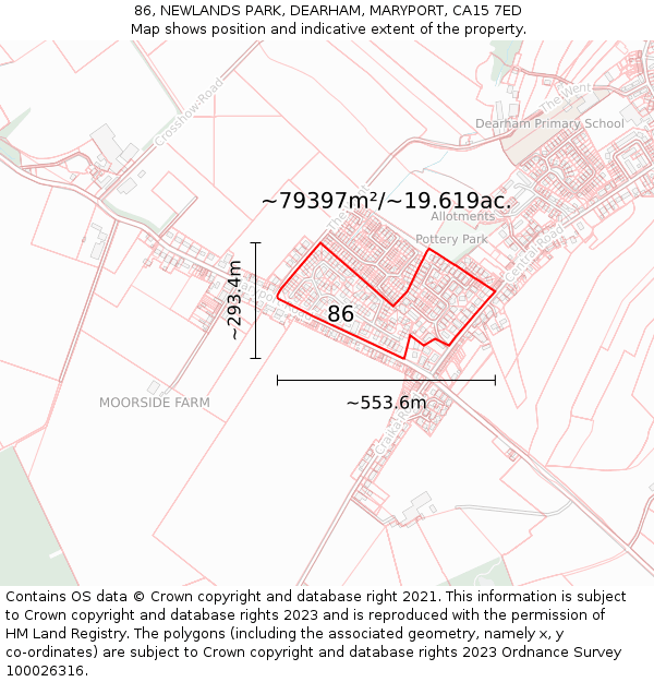 86, NEWLANDS PARK, DEARHAM, MARYPORT, CA15 7ED: Plot and title map