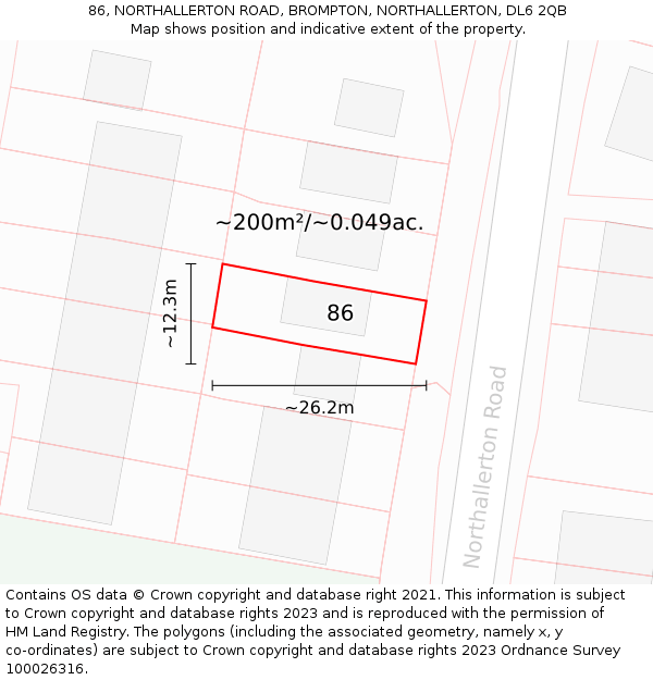 86, NORTHALLERTON ROAD, BROMPTON, NORTHALLERTON, DL6 2QB: Plot and title map