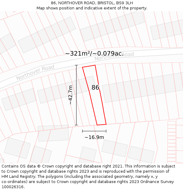 86, NORTHOVER ROAD, BRISTOL, BS9 3LH: Plot and title map