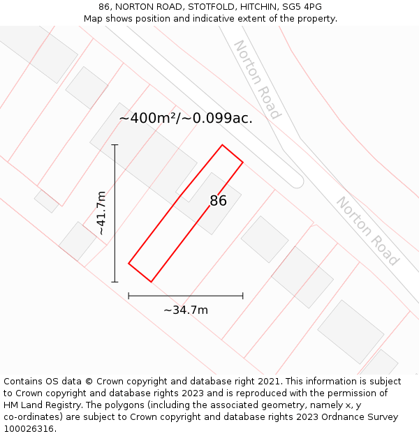 86, NORTON ROAD, STOTFOLD, HITCHIN, SG5 4PG: Plot and title map