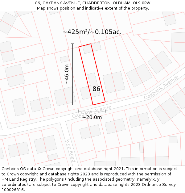 86, OAKBANK AVENUE, CHADDERTON, OLDHAM, OL9 0PW: Plot and title map