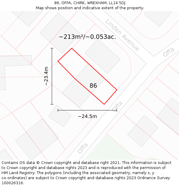 86, OFFA, CHIRK, WREXHAM, LL14 5DJ: Plot and title map