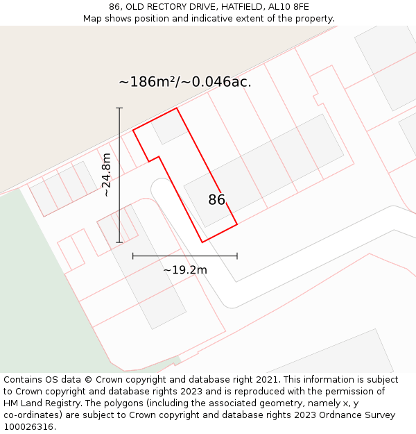 86, OLD RECTORY DRIVE, HATFIELD, AL10 8FE: Plot and title map