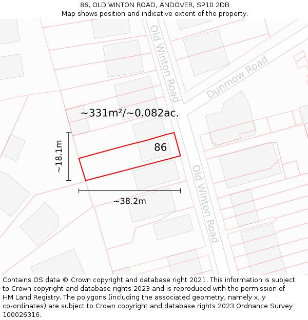 86, OLD WINTON ROAD, ANDOVER, SP10 2DB: Plot and title map