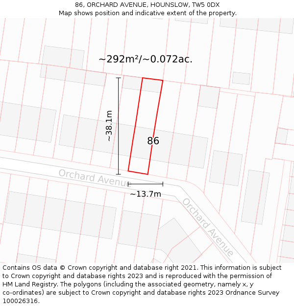 86, ORCHARD AVENUE, HOUNSLOW, TW5 0DX: Plot and title map