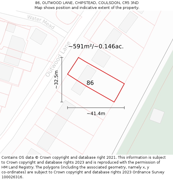 86, OUTWOOD LANE, CHIPSTEAD, COULSDON, CR5 3ND: Plot and title map
