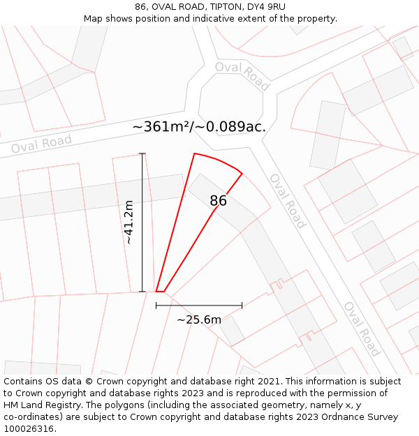 86, OVAL ROAD, TIPTON, DY4 9RU: Plot and title map