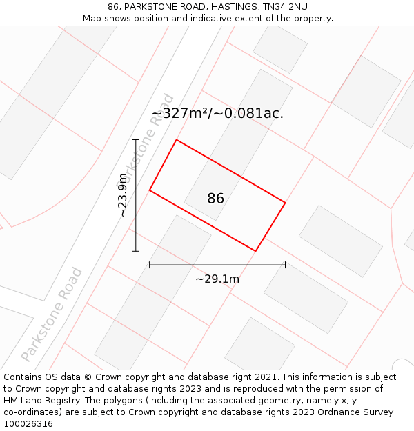 86, PARKSTONE ROAD, HASTINGS, TN34 2NU: Plot and title map