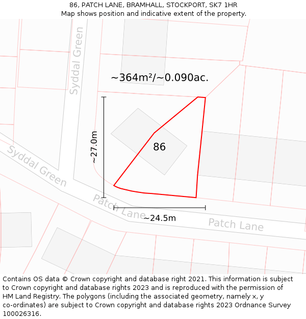 86, PATCH LANE, BRAMHALL, STOCKPORT, SK7 1HR: Plot and title map