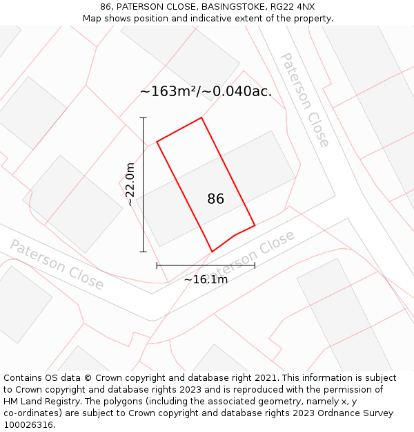 86, PATERSON CLOSE, BASINGSTOKE, RG22 4NX: Plot and title map