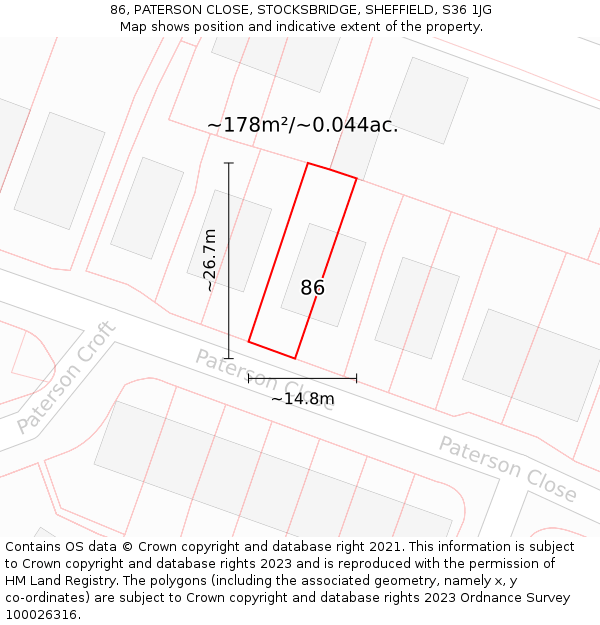 86, PATERSON CLOSE, STOCKSBRIDGE, SHEFFIELD, S36 1JG: Plot and title map