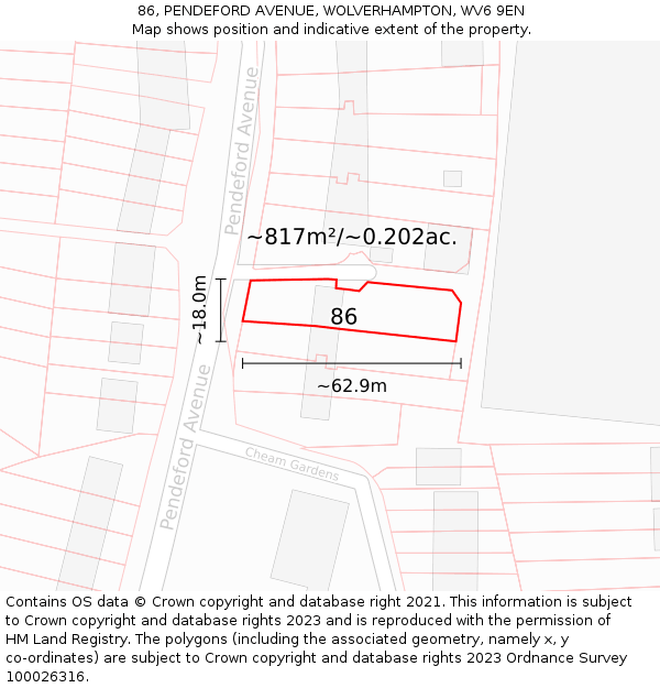 86, PENDEFORD AVENUE, WOLVERHAMPTON, WV6 9EN: Plot and title map
