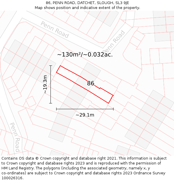 86, PENN ROAD, DATCHET, SLOUGH, SL3 9JE: Plot and title map