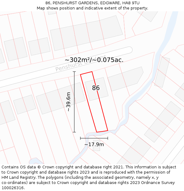 86, PENSHURST GARDENS, EDGWARE, HA8 9TU: Plot and title map