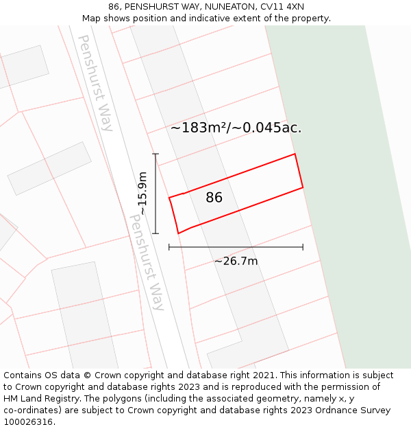 86, PENSHURST WAY, NUNEATON, CV11 4XN: Plot and title map