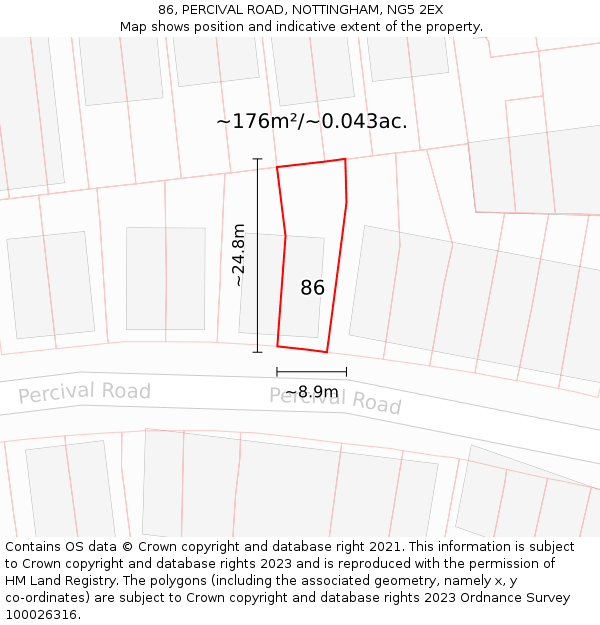 86, PERCIVAL ROAD, NOTTINGHAM, NG5 2EX: Plot and title map