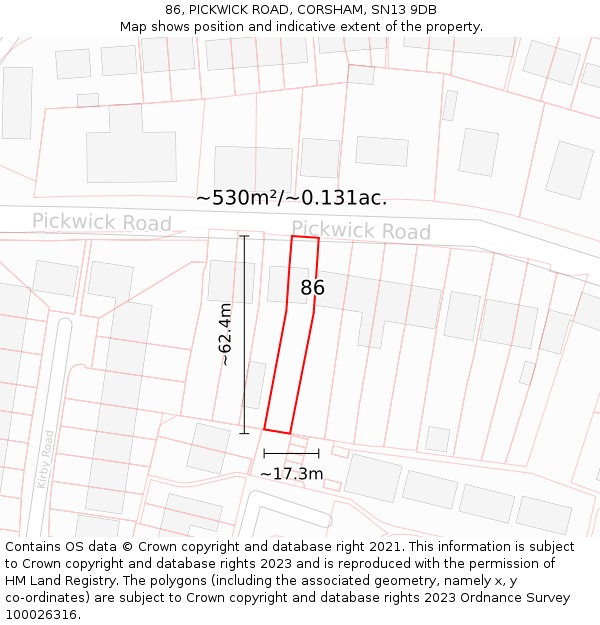 86, PICKWICK ROAD, CORSHAM, SN13 9DB: Plot and title map