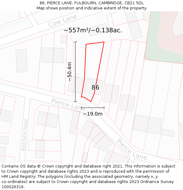 86, PIERCE LANE, FULBOURN, CAMBRIDGE, CB21 5DL: Plot and title map