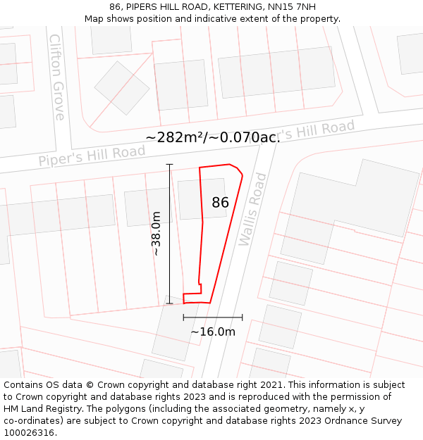 86, PIPERS HILL ROAD, KETTERING, NN15 7NH: Plot and title map