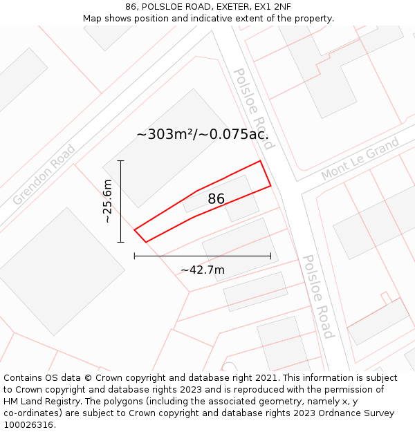 86, POLSLOE ROAD, EXETER, EX1 2NF: Plot and title map