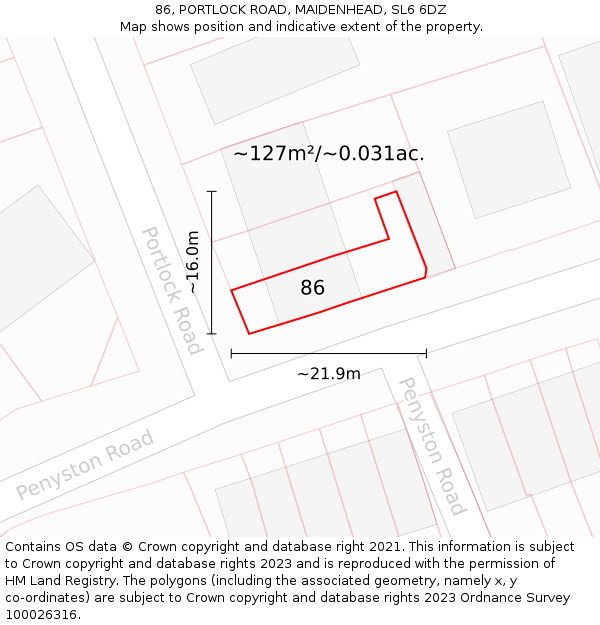 86, PORTLOCK ROAD, MAIDENHEAD, SL6 6DZ: Plot and title map