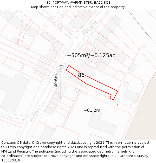86, PORTWAY, WARMINSTER, BA12 8QE: Plot and title map