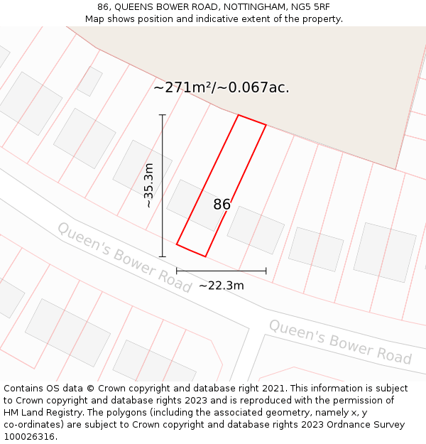 86, QUEENS BOWER ROAD, NOTTINGHAM, NG5 5RF: Plot and title map