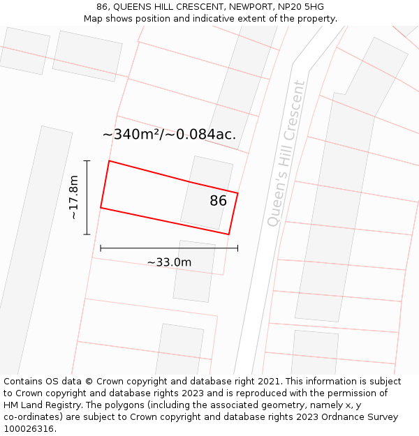 86, QUEENS HILL CRESCENT, NEWPORT, NP20 5HG: Plot and title map