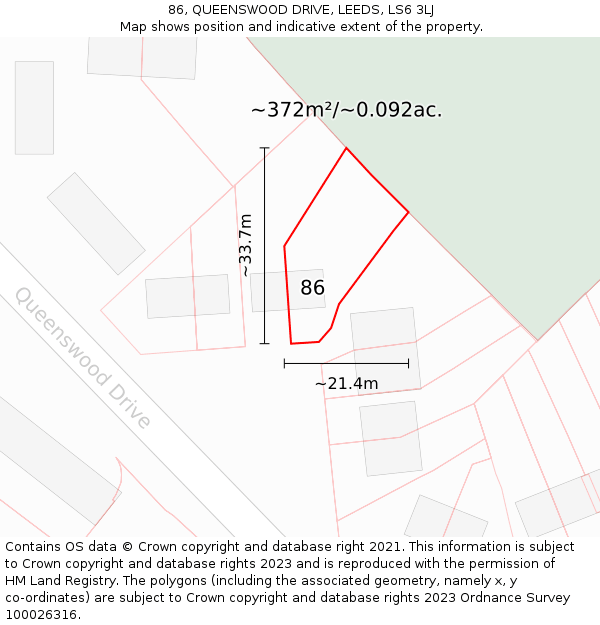 86, QUEENSWOOD DRIVE, LEEDS, LS6 3LJ: Plot and title map