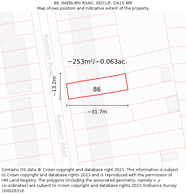 86, RAEBURN ROAD, SIDCUP, DA15 8RF: Plot and title map