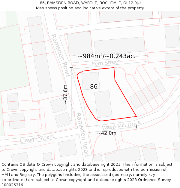 86, RAMSDEN ROAD, WARDLE, ROCHDALE, OL12 9JU: Plot and title map
