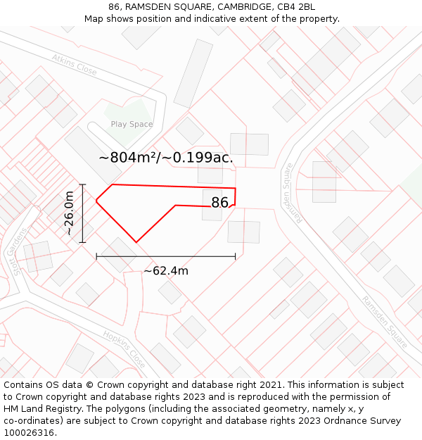 86, RAMSDEN SQUARE, CAMBRIDGE, CB4 2BL: Plot and title map