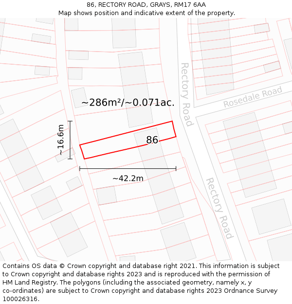 86, RECTORY ROAD, GRAYS, RM17 6AA: Plot and title map