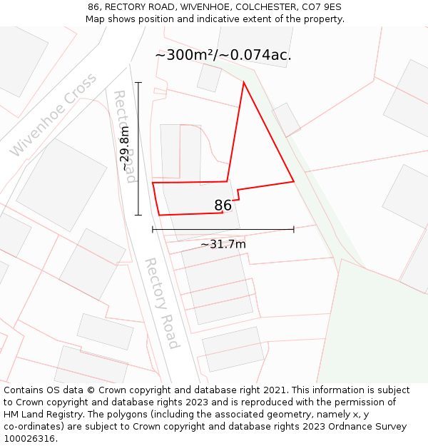 86, RECTORY ROAD, WIVENHOE, COLCHESTER, CO7 9ES: Plot and title map