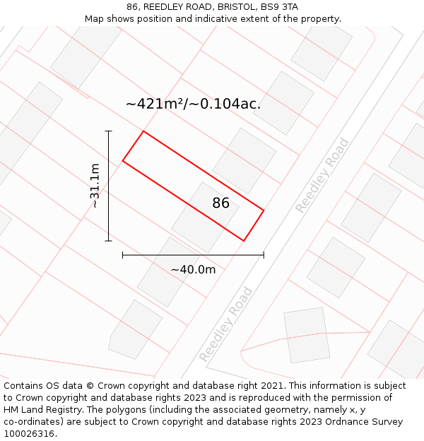 86, REEDLEY ROAD, BRISTOL, BS9 3TA: Plot and title map