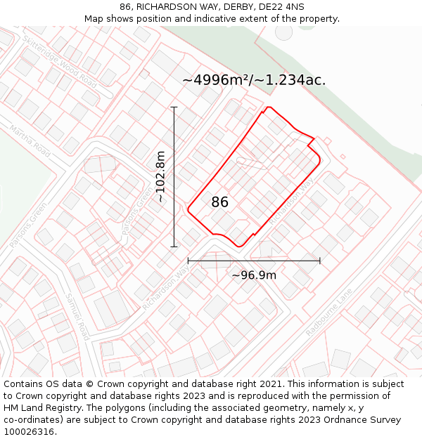 86, RICHARDSON WAY, DERBY, DE22 4NS: Plot and title map