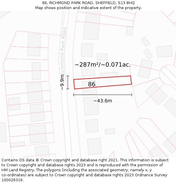 86, RICHMOND PARK ROAD, SHEFFIELD, S13 8HQ: Plot and title map