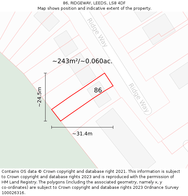 86, RIDGEWAY, LEEDS, LS8 4DF: Plot and title map