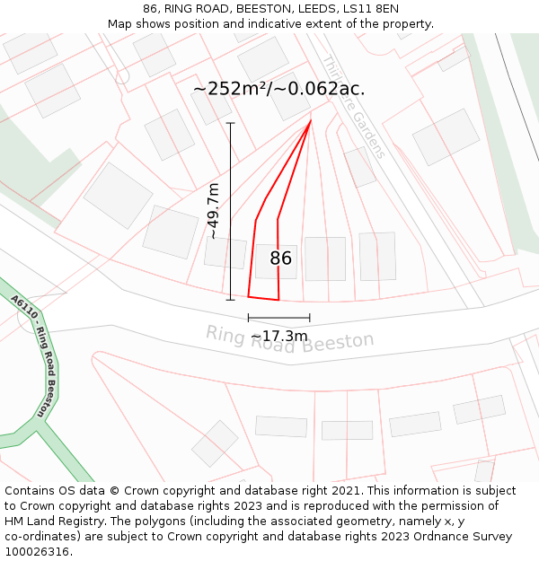 86, RING ROAD, BEESTON, LEEDS, LS11 8EN: Plot and title map