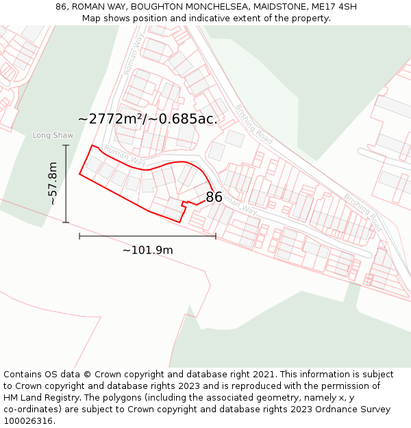 86, ROMAN WAY, BOUGHTON MONCHELSEA, MAIDSTONE, ME17 4SH: Plot and title map